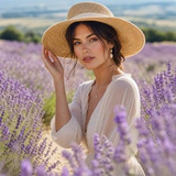 Lavender field portrait sample photo for trying the collage editor.